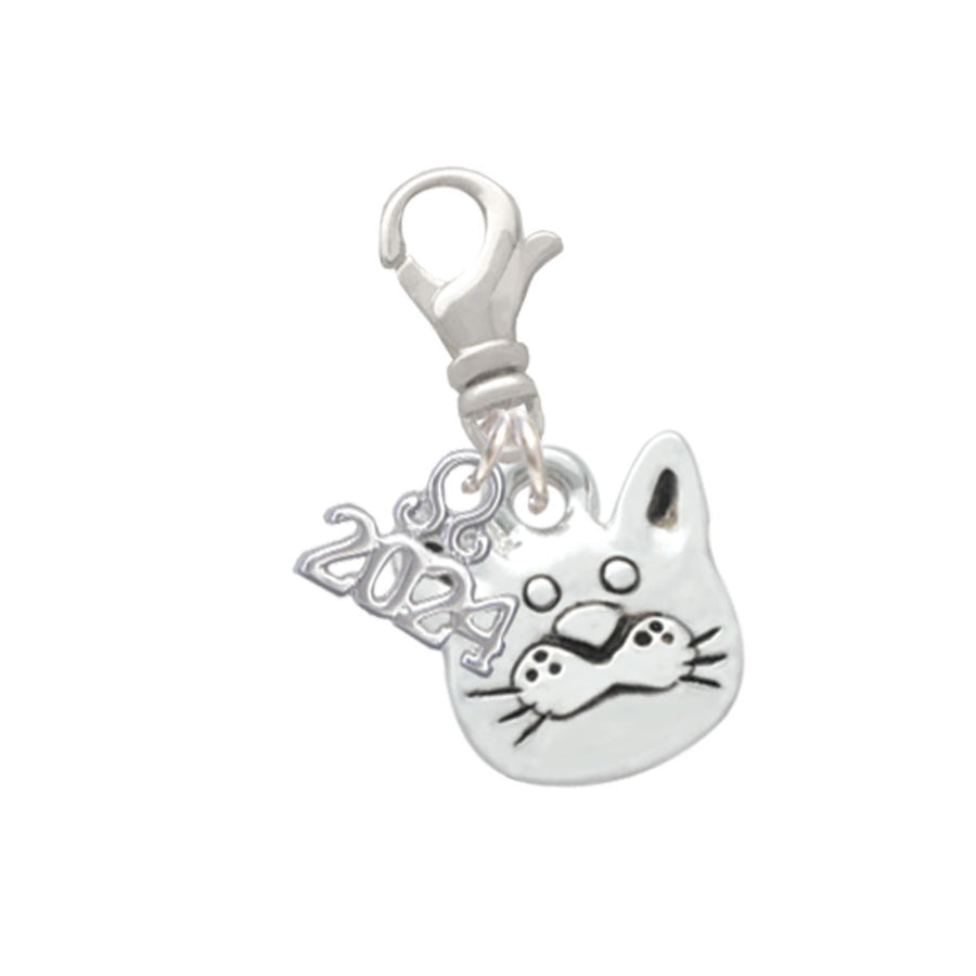 Delight Jewelry Silvertone Large Cat Face Clip on Charm with Year 2024 Image 1