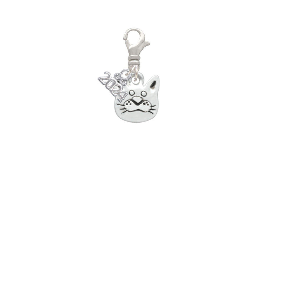 Delight Jewelry Silvertone Large Cat Face Clip on Charm with Year 2024 Image 2