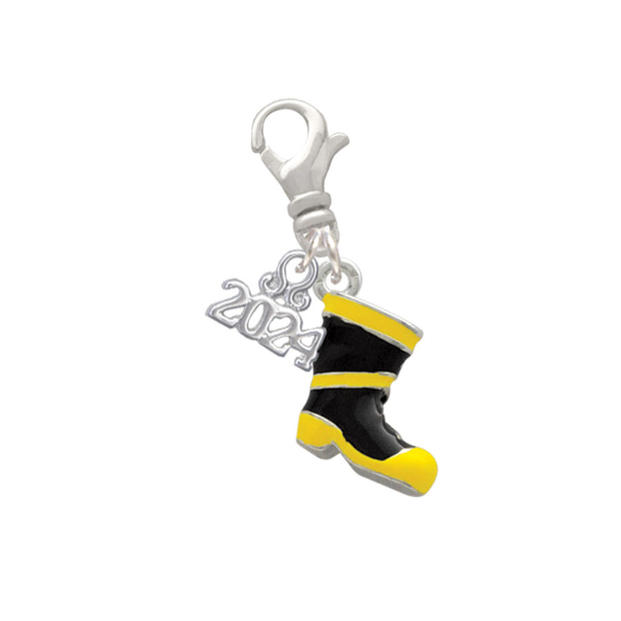Delight Jewelry Silvertone Black and Yellow Firefighter Boot Clip on Charm with Year 2024 Image 1