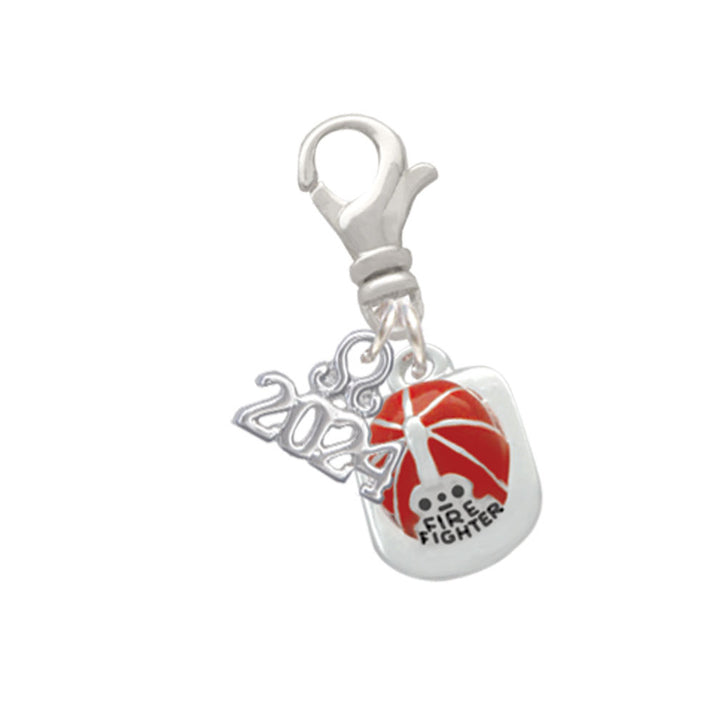 Delight Jewelry Silvertone Red Enamel Firefighter Helmet Clip on Charm with Year 2024 Image 1