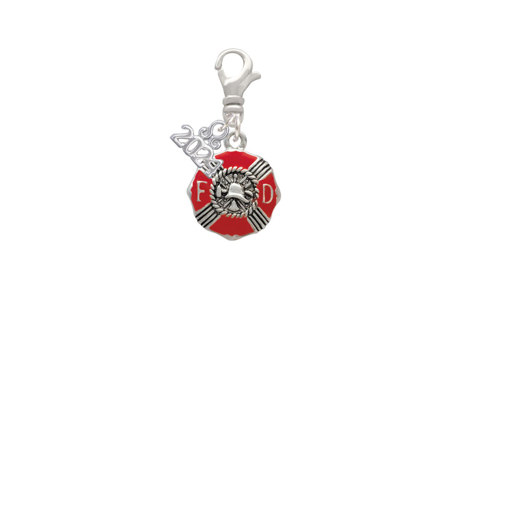 Delight Jewelry Silvertone Red Enamel Fire Department Medallion Clip on Charm with Year 2024 Image 2
