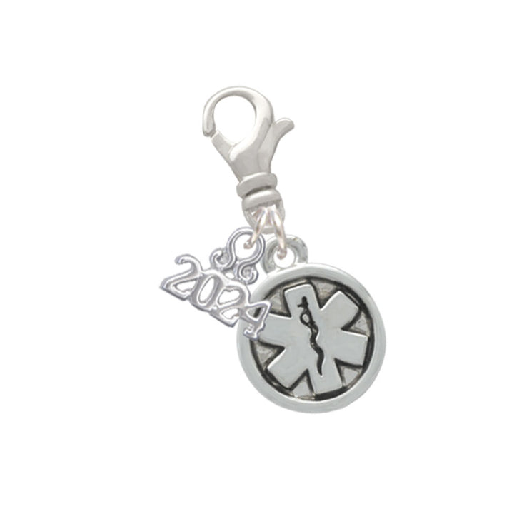 Delight Jewelry Silvertone Round EMT Star of Life Clip on Charm with Year 2024 Image 1