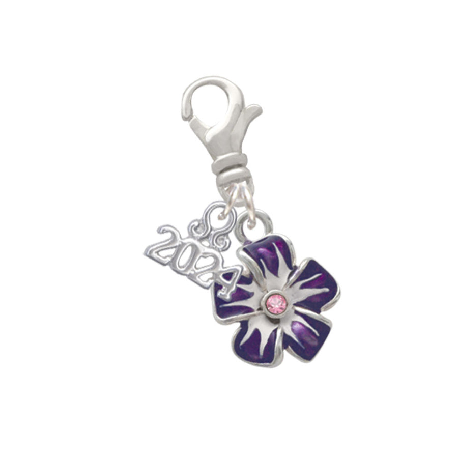 Delight Jewelry Silvertone Purple and White African Violet Flower Clip on Charm with Year 2024 Image 1