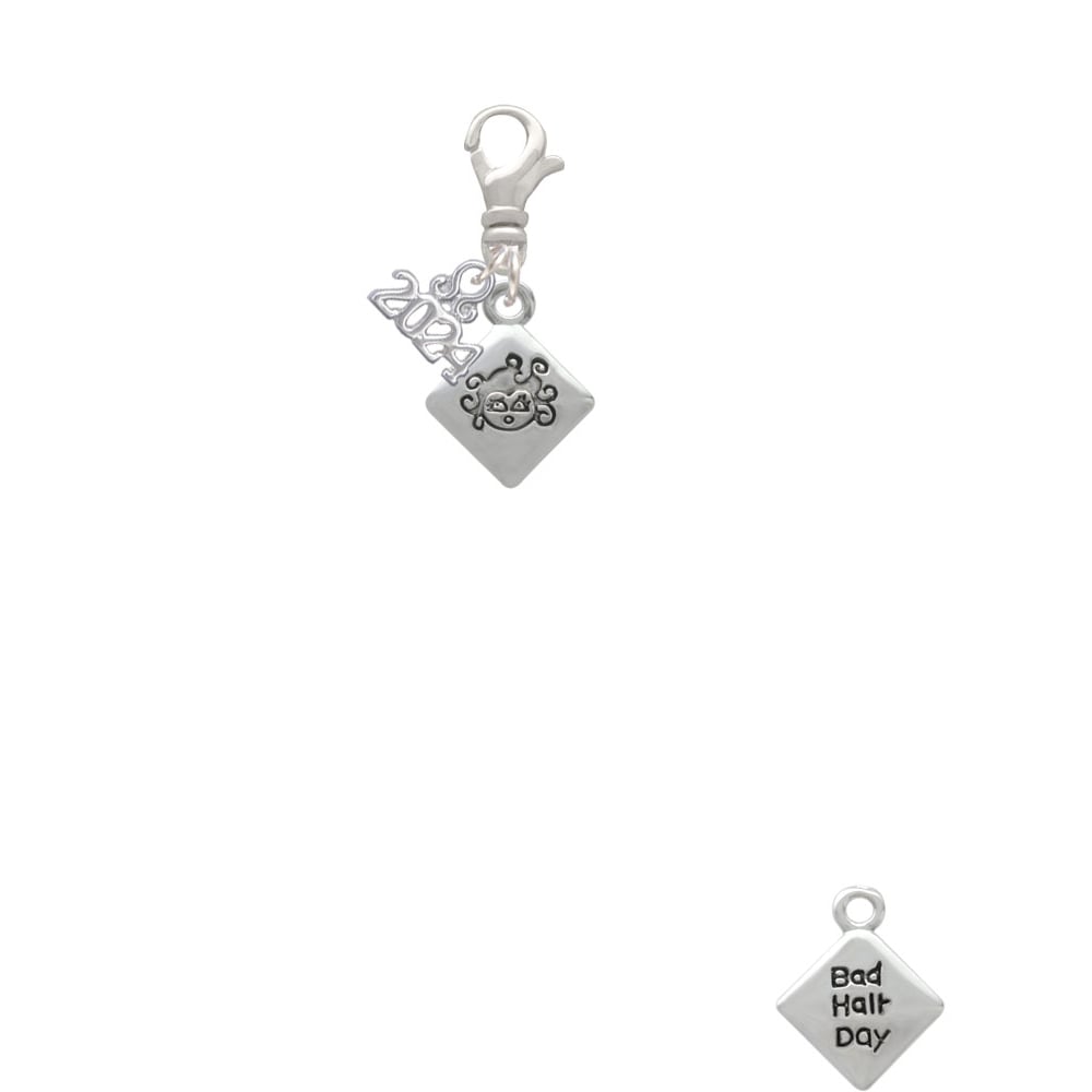Delight Jewelry Silvertone 2-D Bad Hair Day with Girl Clip on Charm with Year 2024 Image 2