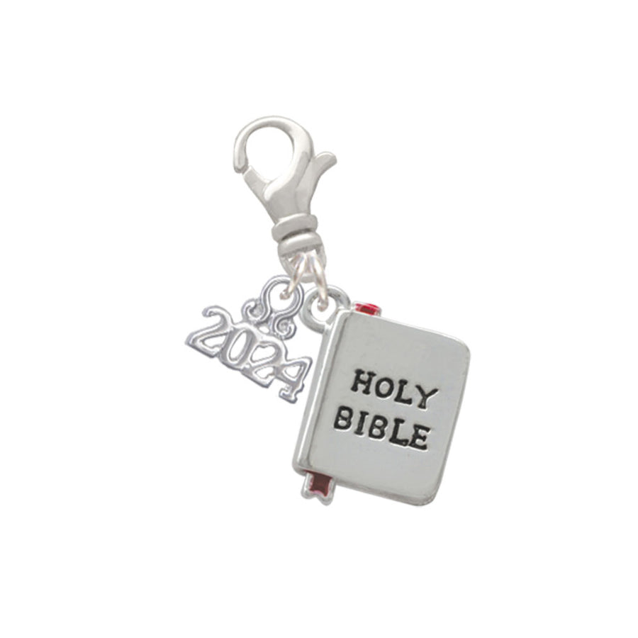 Delight Jewelry Silvertone Bible with Cross Clip on Charm with Year 2024 Image 1