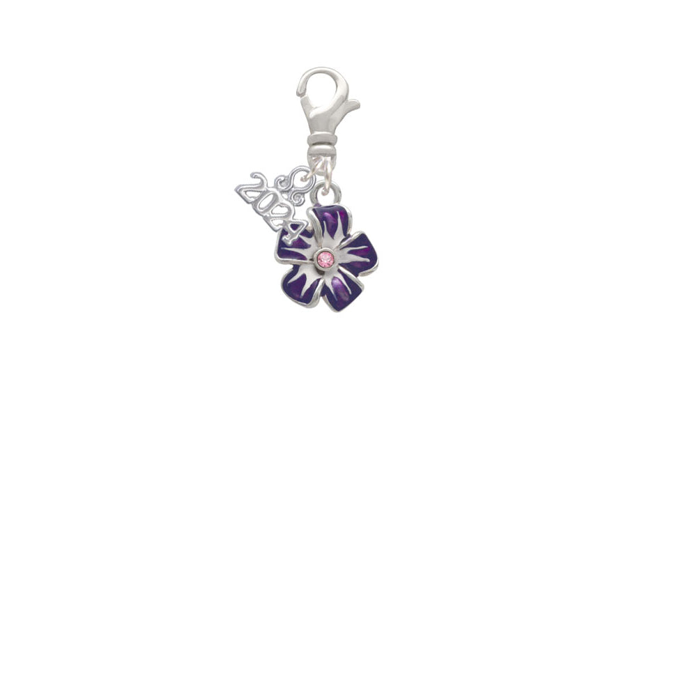 Delight Jewelry Silvertone Purple and White African Violet Flower Clip on Charm with Year 2024 Image 2