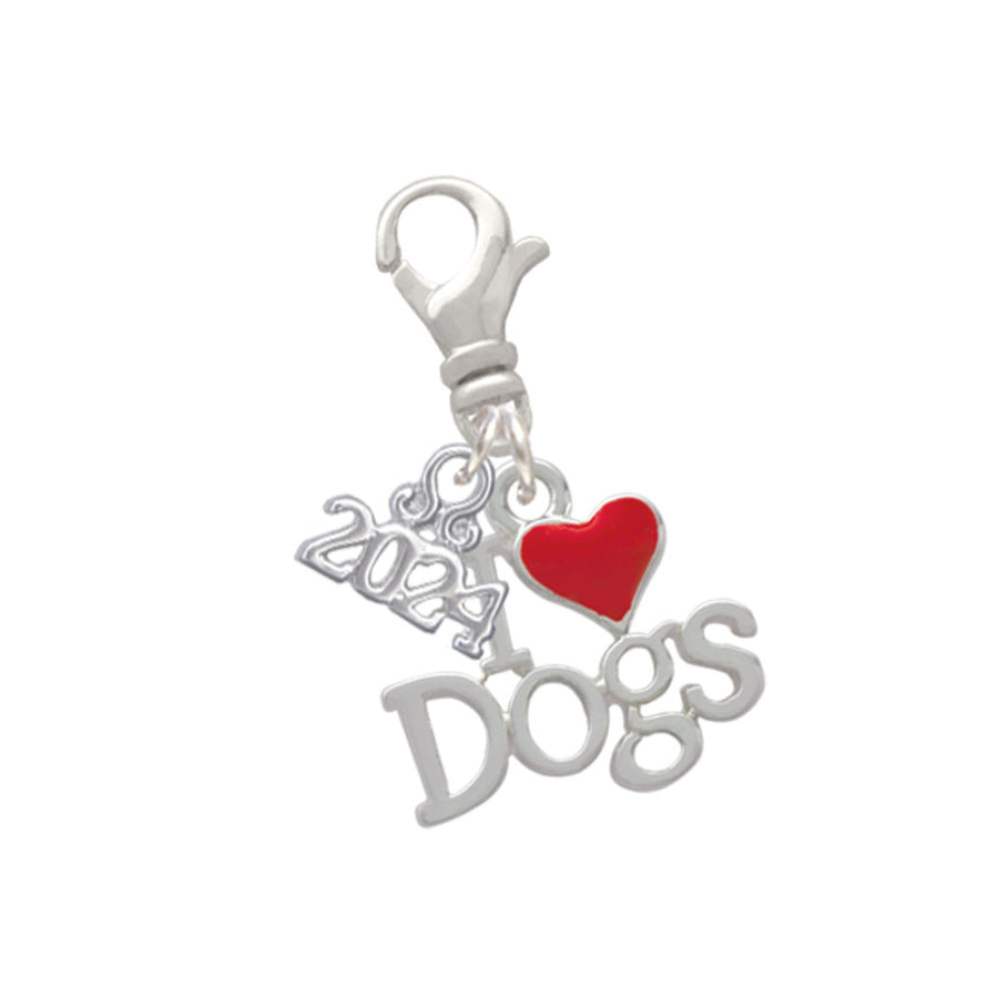 Delight Jewelry Silvertone I love Dogs with Red Heart Clip on Charm with Year 2024 Image 1