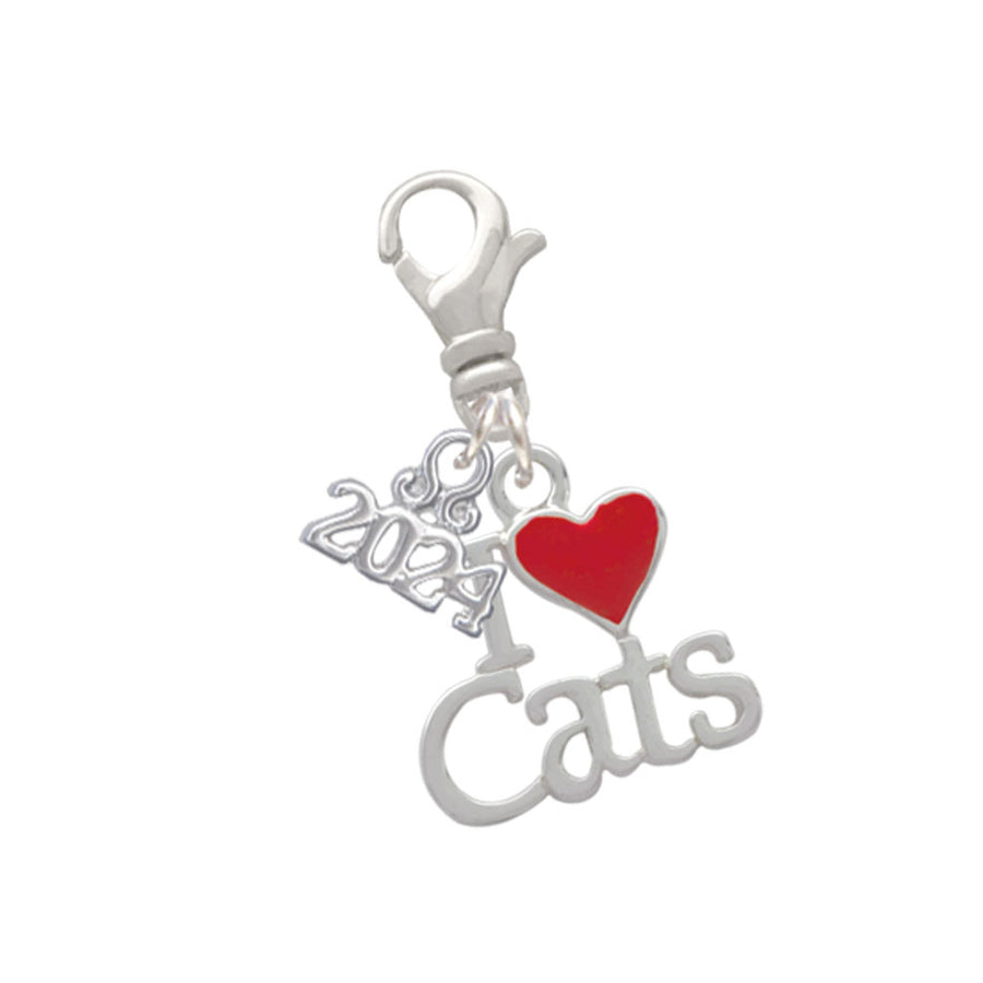 Delight Jewelry Silvertone I Love Cats with Red Heart Clip on Charm with Year 2024 Image 1