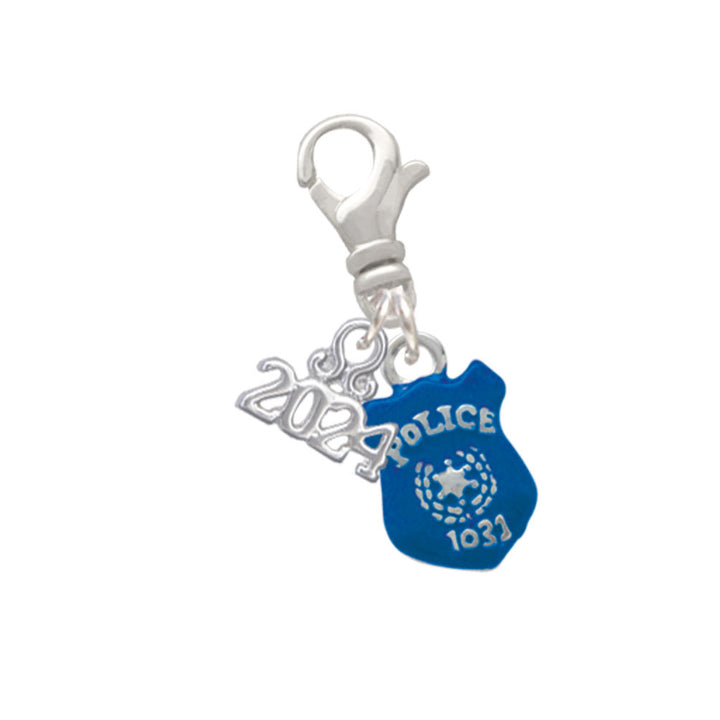 Delight Jewelry Silvertone Blue Policemans Badge Clip on Charm with Year 2024 Image 1
