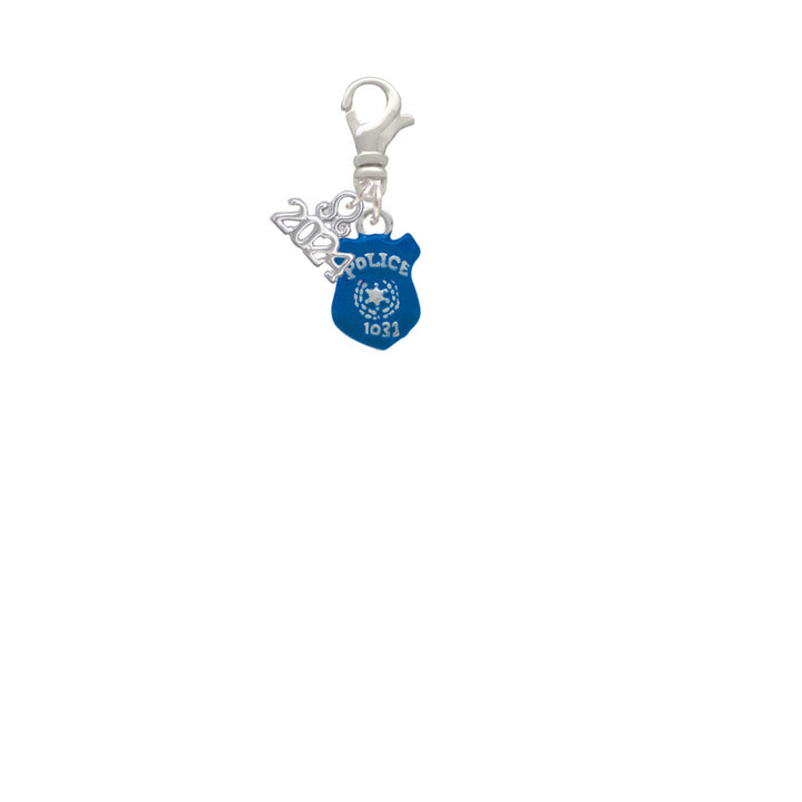 Delight Jewelry Silvertone Blue Policemans Badge Clip on Charm with Year 2024 Image 2