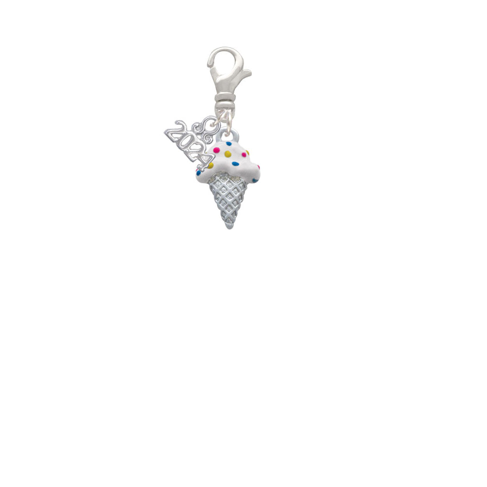 Delight Jewelry Silvertone 2-D Vanilla Ice Cream Cone with Sprinkles Clip on Charm with Year 2024 Image 2