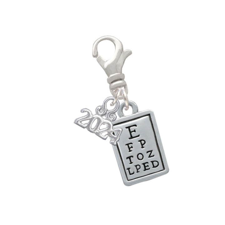 Delight Jewelry Silvertone Eye Chart Clip on Charm with Year 2024 Image 1