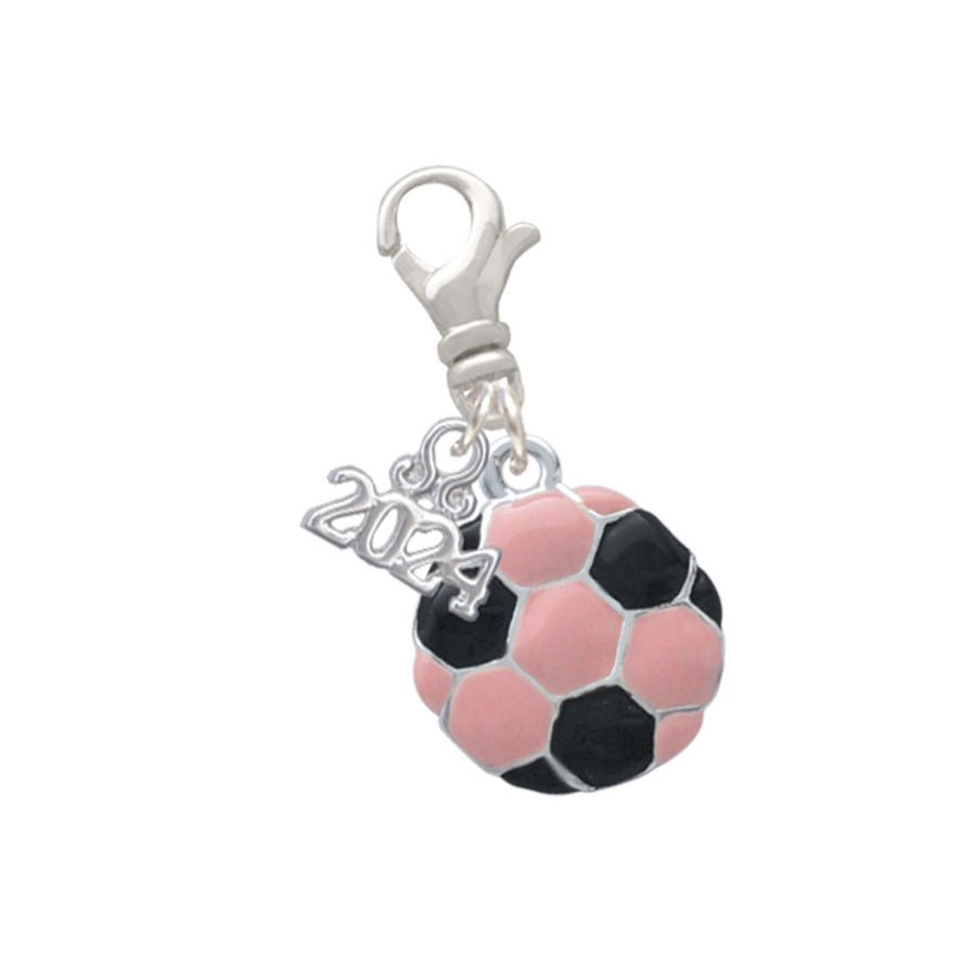 Delight Jewelry Silvertone Enamel Pink Soccer ball Clip on Charm with Year 2024 Image 1