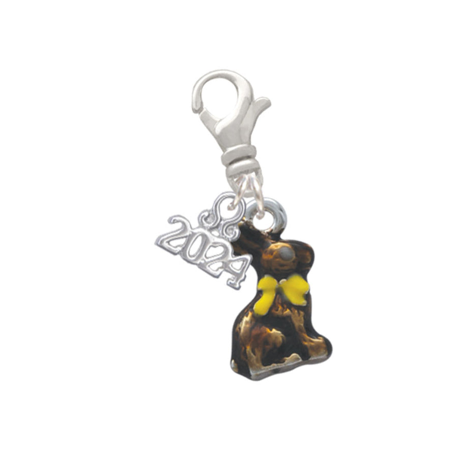 Delight Jewelry Silvertone 3-D Chocolate Bunny Clip on Charm with Year 2024 Image 1