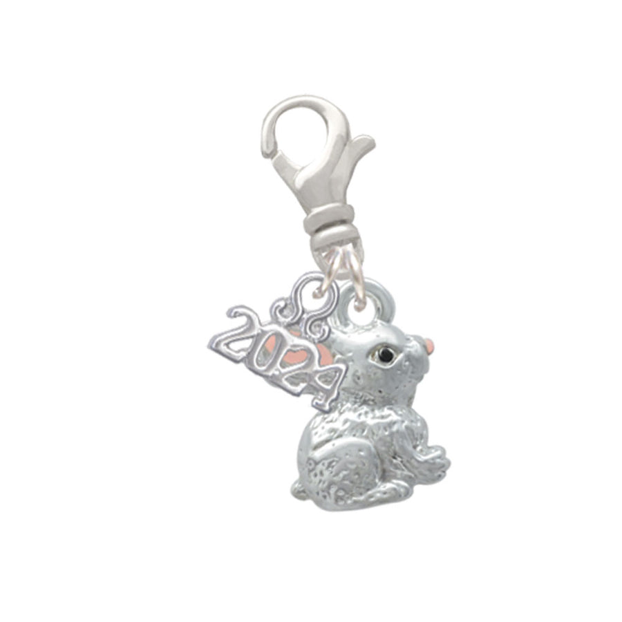 Delight Jewelry Silvertone 3-D Bunny Clip on Charm with Year 2024 Image 1