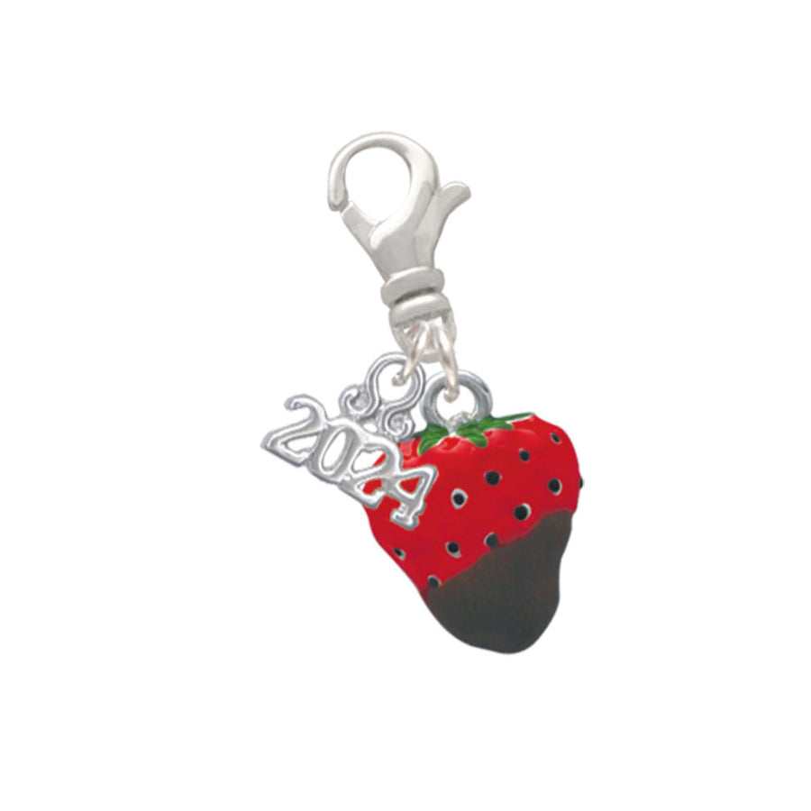 Delight Jewelry Silvertone 3-D Chocolate Dipped Strawberry Clip on Charm with Year 2024 Image 1