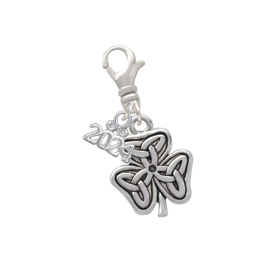 Delight Jewelry Silvertone Shamrock with Celtic Knot Clip on Charm with Year 2024 Image 1
