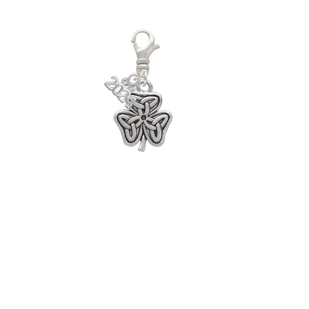 Delight Jewelry Silvertone Shamrock with Celtic Knot Clip on Charm with Year 2024 Image 2