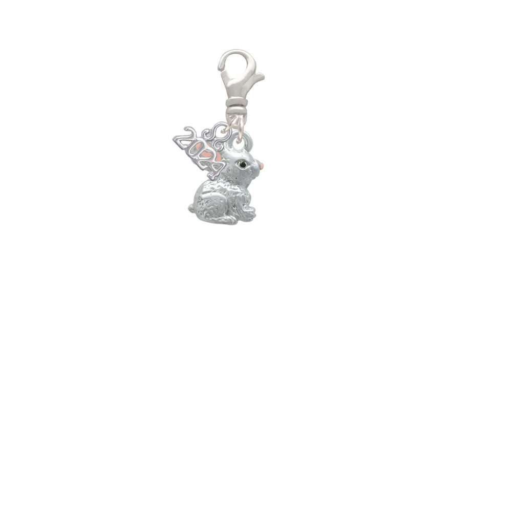 Delight Jewelry Silvertone 3-D Bunny Clip on Charm with Year 2024 Image 2