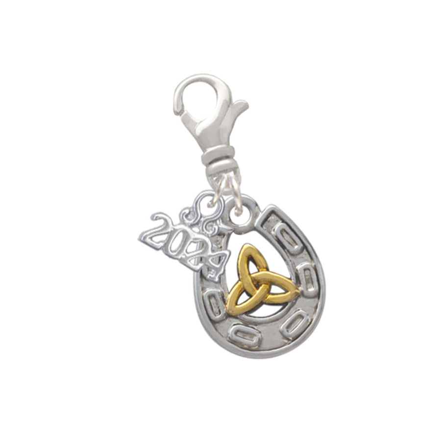 Delight Jewelry Two-tone Horseshoe with Trinity Knot Clip on Charm with Year 2024 Image 1