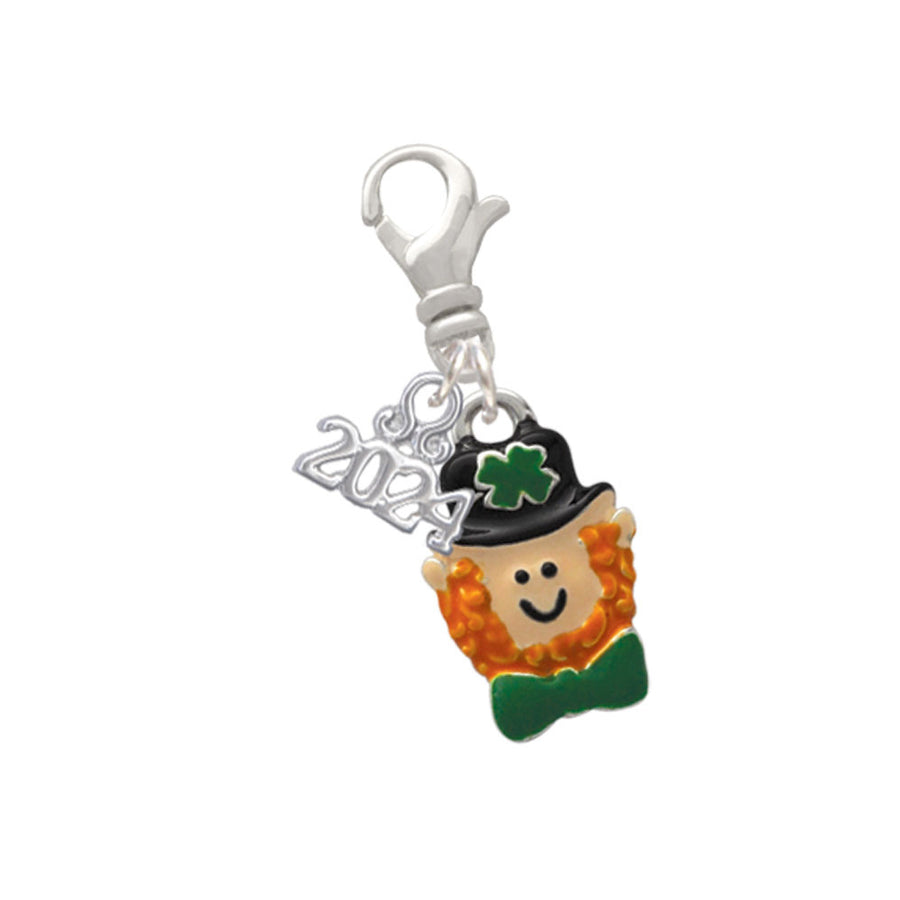 Delight Jewelry Silvertone Small Leprechaun with Bow Tie Clip on Charm with Year 2024 Image 1
