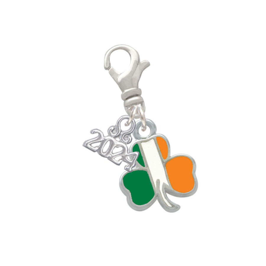 Delight Jewelry Silvertone Irish Flag Shamrock Clip on Charm with Year 2024 Image 1