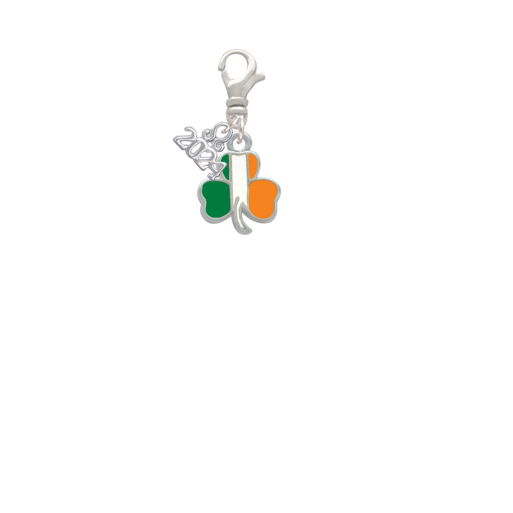 Delight Jewelry Silvertone Irish Flag Shamrock Clip on Charm with Year 2024 Image 2
