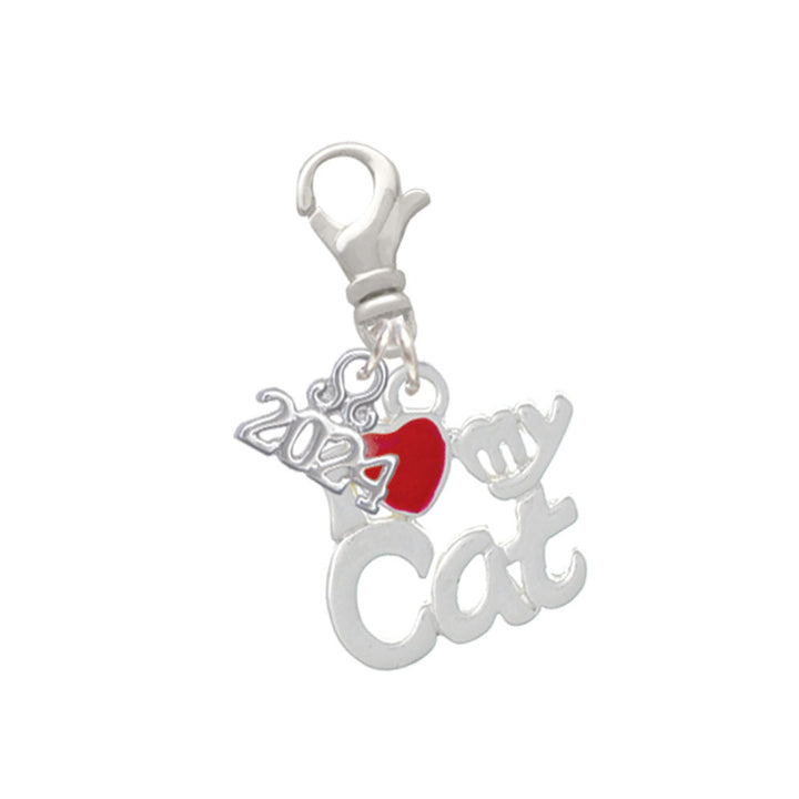 Delight Jewelry Silvertone I Heart My Cat Clip on Charm with Year 2024 Image 1