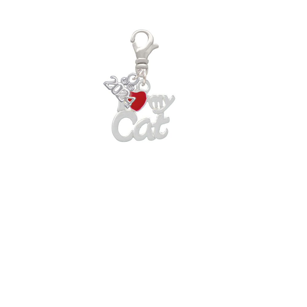 Delight Jewelry Silvertone I Heart My Cat Clip on Charm with Year 2024 Image 2
