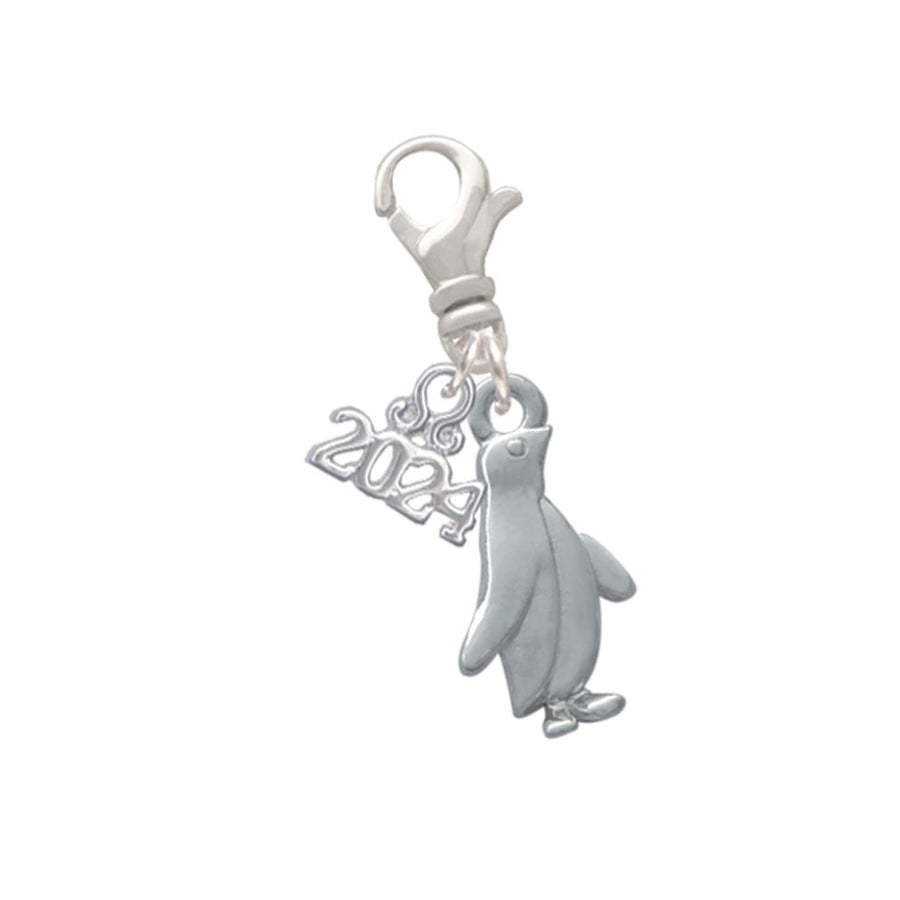 Delight Jewelry Silvertone Penguin Clip on Charm with Year 2024 Image 1