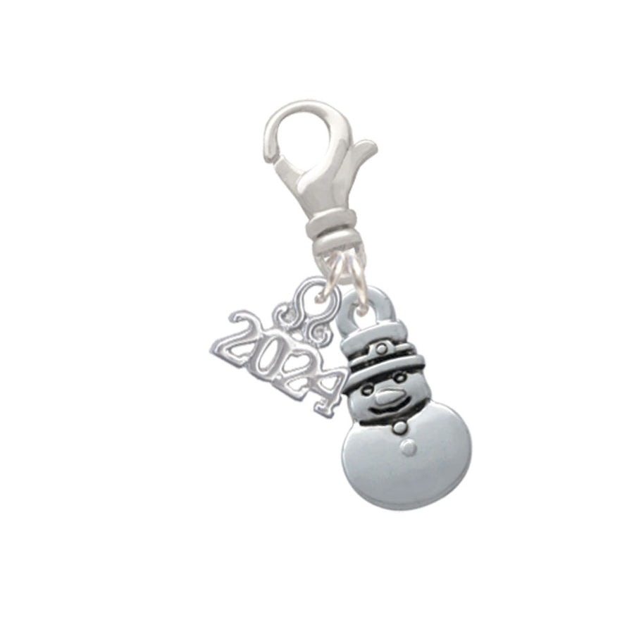 Delight Jewelry Silvertone Mini 2-D Snowman Clip on Charm with Year 2024 Image 1