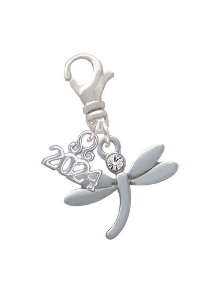 Delight Jewelry Silvertone Small Dragonfly with Crystal Clip on Charm with Year 2024 Image 1