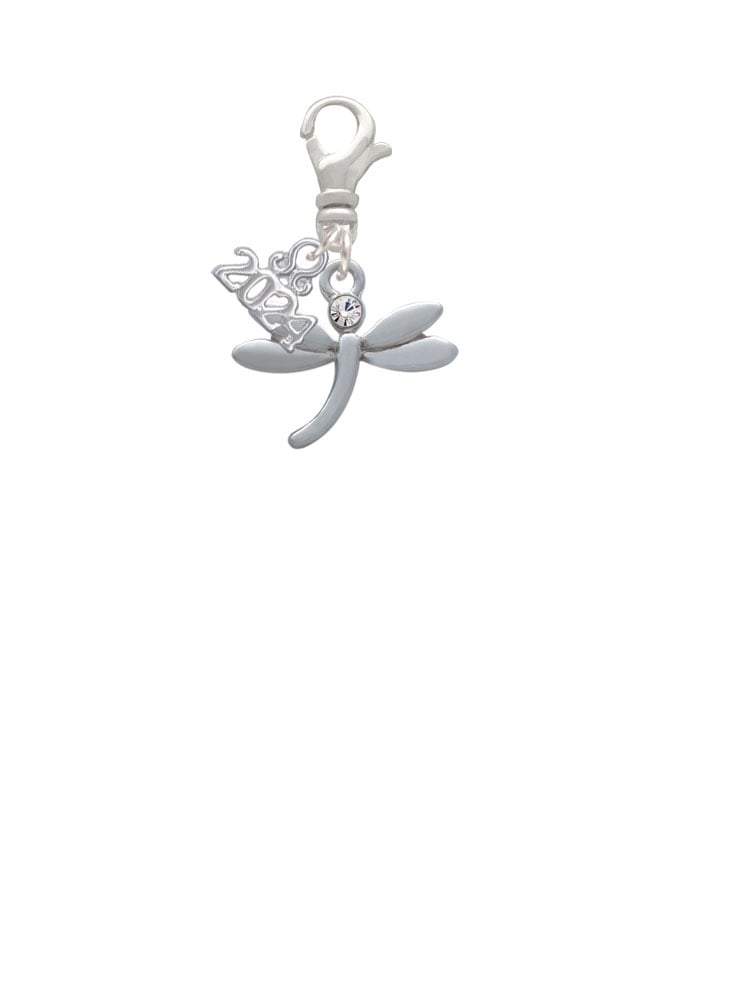 Delight Jewelry Silvertone Small Dragonfly with Crystal Clip on Charm with Year 2024 Image 2