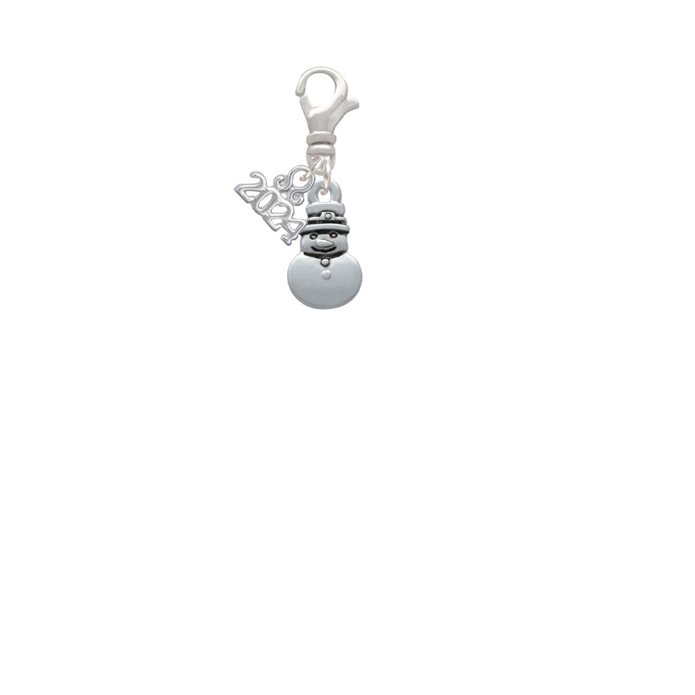 Delight Jewelry Silvertone Mini 2-D Snowman Clip on Charm with Year 2024 Image 2