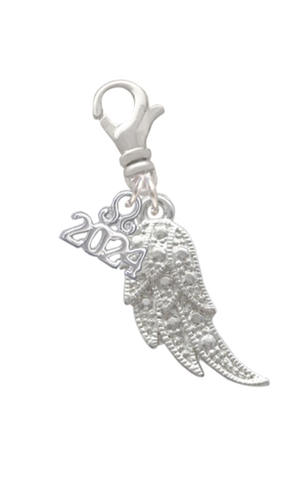 Delight Jewelry Silvertone Textured Angel Wing Clip on Charm with Year 2024 Image 1
