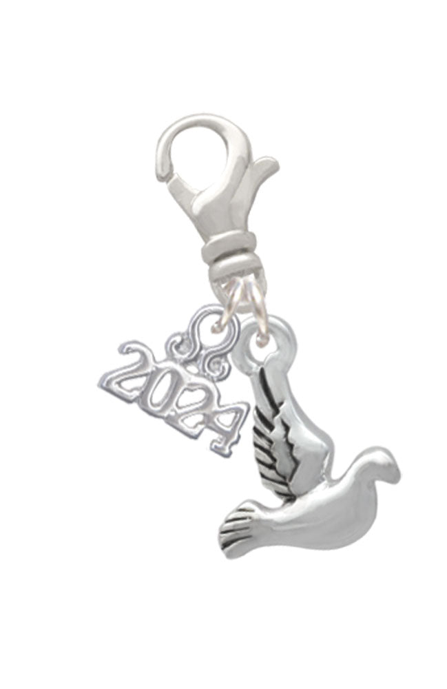 Delight Jewelry Silvertone 2-D Small Dove Clip on Charm with Year 2024 Image 1