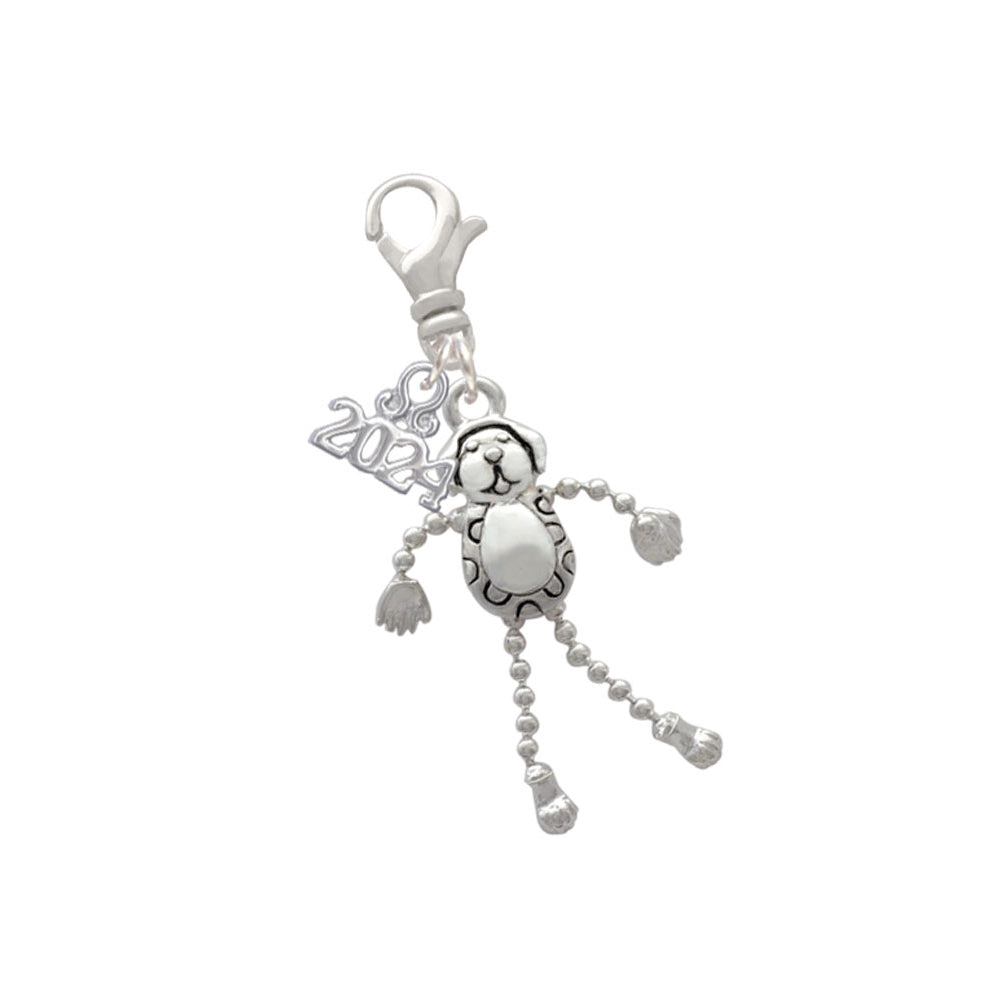 Delight Jewelry Silvertone Dog with 4 Dangle legs Clip on Charm with Year 2024 Image 1