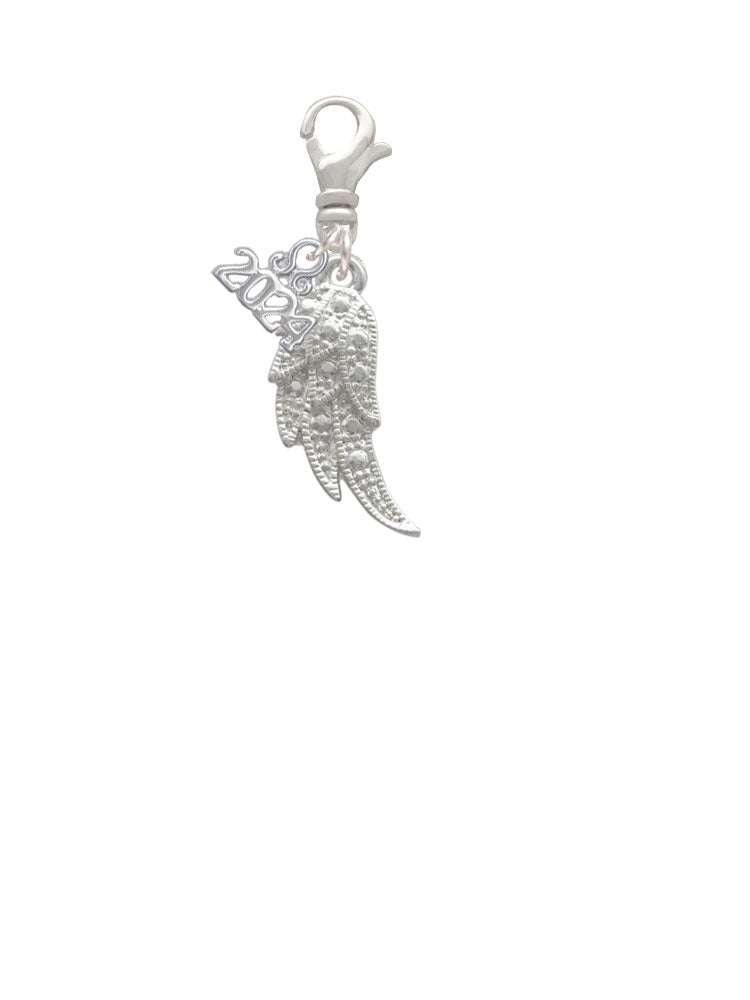 Delight Jewelry Silvertone Textured Angel Wing Clip on Charm with Year 2024 Image 2