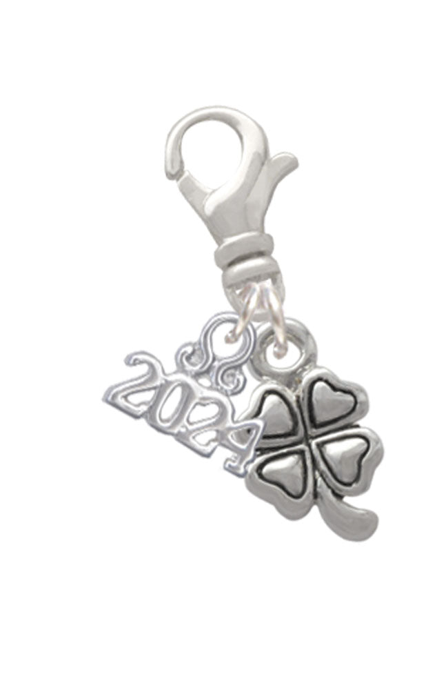Delight Jewelry Silvertone Mini Four Leaf Clover Clip on Charm with Year 2024 Image 1