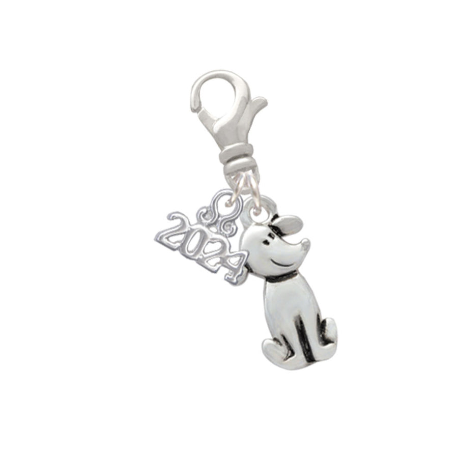Delight Jewelry Silvertone 2-D Dog Clip on Charm with Year 2024 Image 1