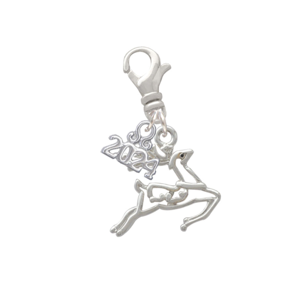 Delight Jewelry Silvertone 2-D Reindeer Clip on Charm with Year 2024 Image 1
