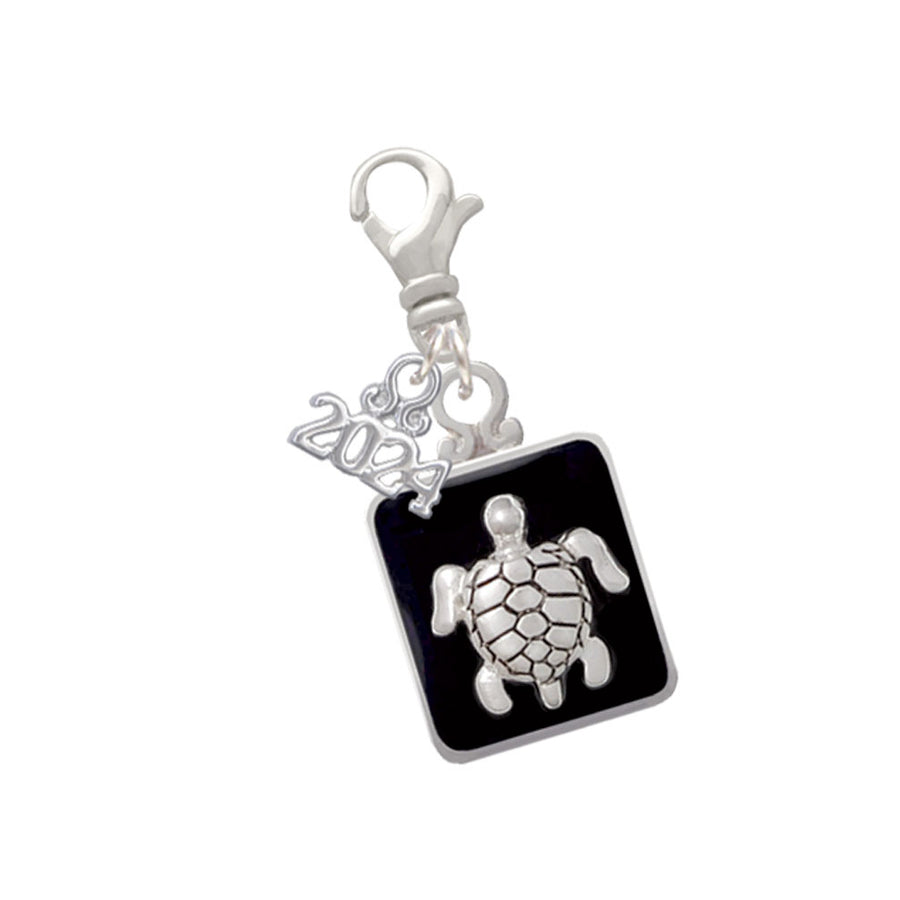 Delight Jewelry Silvertone Turtle on Black Frame Clip on Charm with Year 2024 Image 1