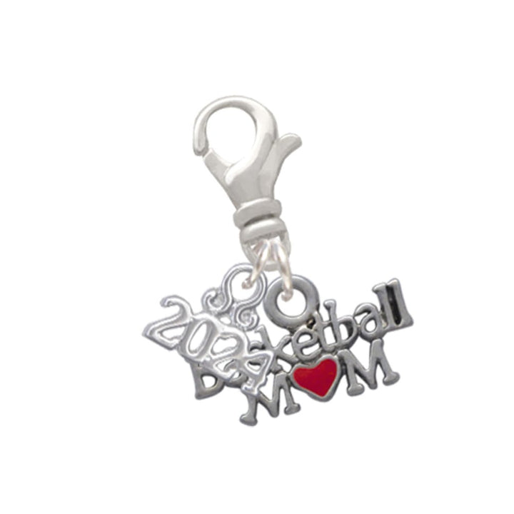 Delight Jewelry Silvertone Basketball Mom with Red Heart Clip on Charm with Year 2024 Image 1