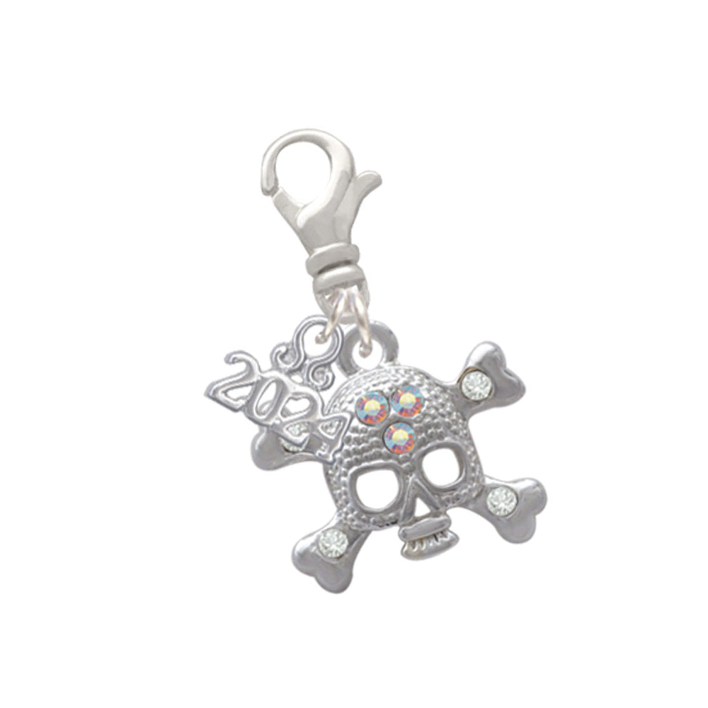 Delight Jewelry Silvertone Skull with 3 AB Crystals Clip on Charm with Year 2024 Image 1