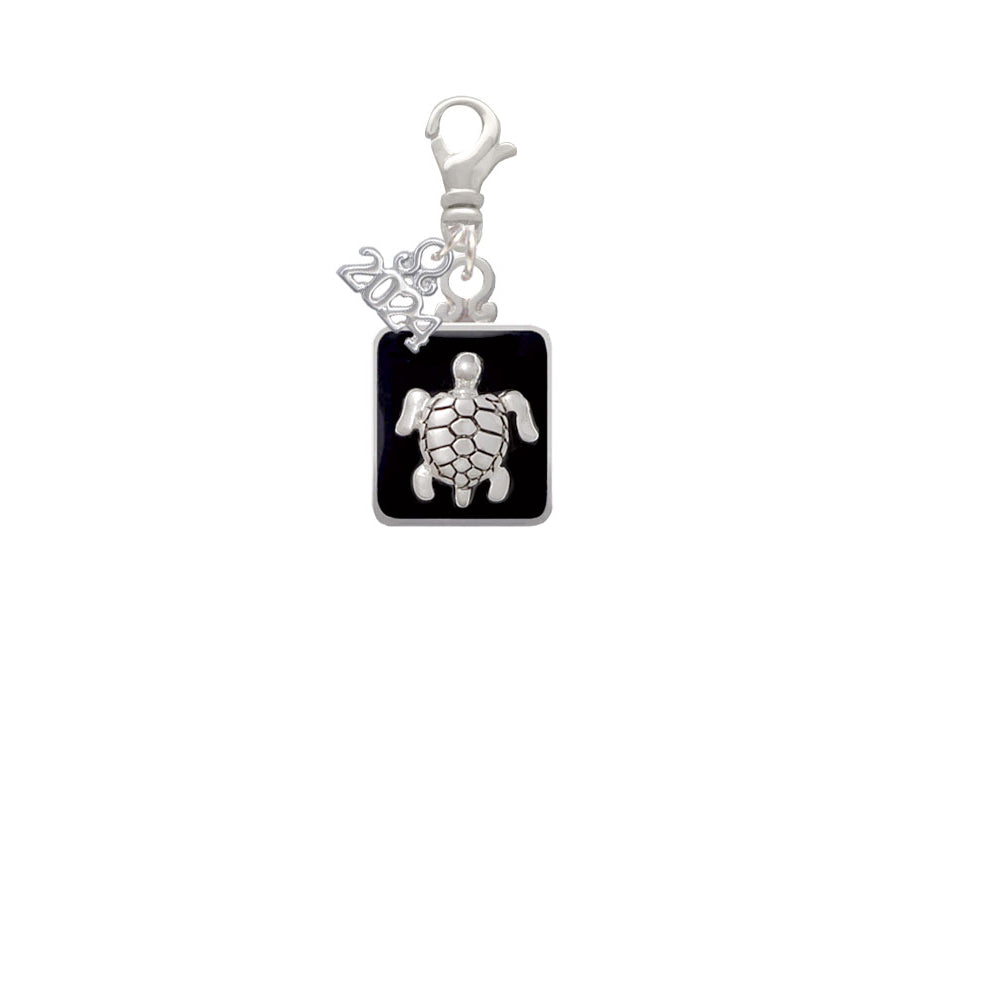 Delight Jewelry Silvertone Turtle on Black Frame Clip on Charm with Year 2024 Image 2