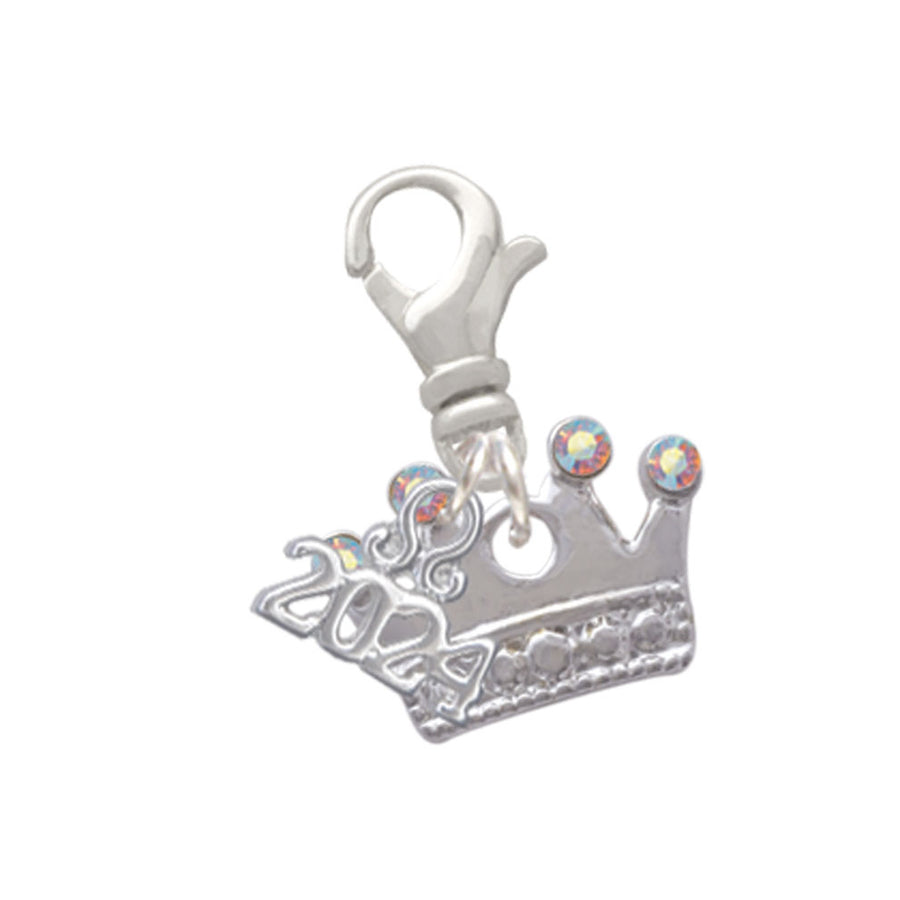 Delight Jewelry Silvertone Crown with Crystals and Textured Bottom Clip on Charm with Year 2024 Image 1