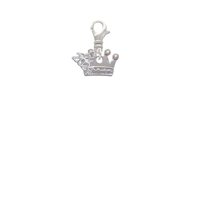 Delight Jewelry Silvertone Crown with Crystals and Textured Bottom Clip on Charm with Year 2024 Image 2