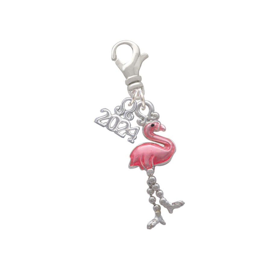 Delight Jewelry Silvertone Flamingo with Dangle Legs Clip on Charm with Year 2024 Image 1