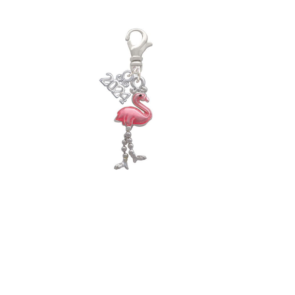 Delight Jewelry Silvertone Flamingo with Dangle Legs Clip on Charm with Year 2024 Image 2