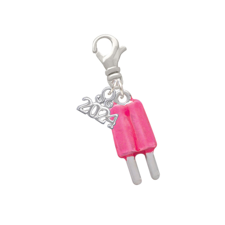 Delight Jewelry Silvertone Strawberry 2-D Popsicle Clip on Charm with Year 2024 Image 1